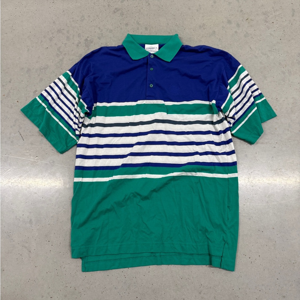 Vintage Givenchy Green and Blue Striped Polo Shirt
